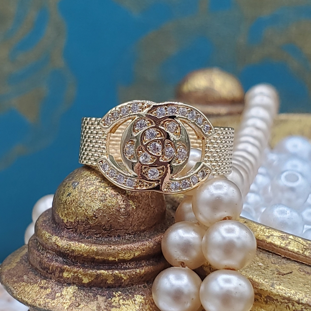 Luxury Designer Inspired Camellia Fashion CC Woven Ring NEW